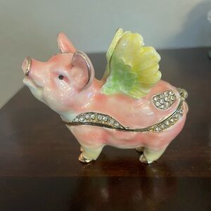 Flying Pig Trinket Box with Swarovski crystals and hinged lid